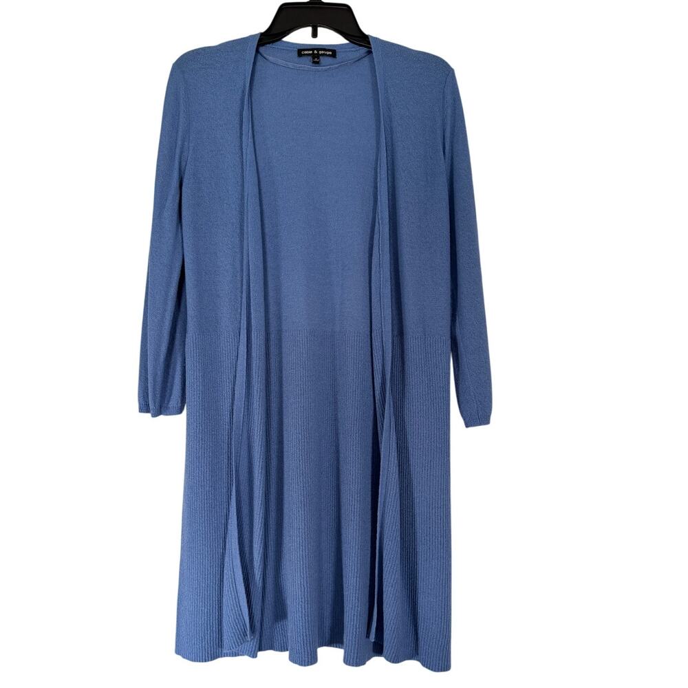 Cable & Gauge Long Cardigan Sweater Women M Periwinkle Blue Open Front Duster